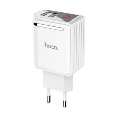 Ładowarka/adapter USB, uniwersalna, podwójna, wyświetlacz LED, 2,4A, biała